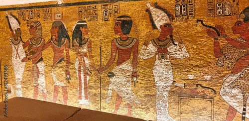 Slika na platnu Painted wall relief depicting Tutankhamun with Osiris,Goddess Nut with Pharoah A