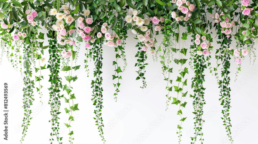 Hanging Ivy Vines and Flowers Clipart on White Background Hanging Ivy Vines and Flowers Clipart on White Background
