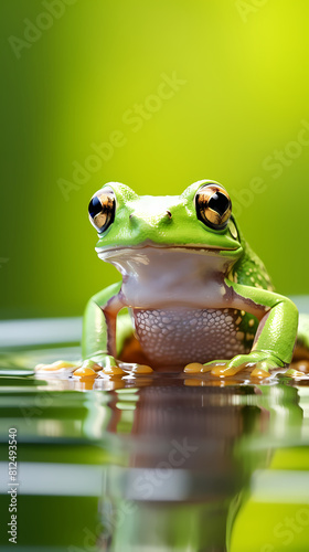 A frog with big eyes on the water photo