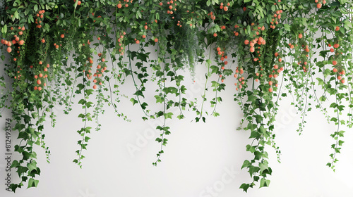 Hanging Ivy Vines and Flowers Clipart on White Background
