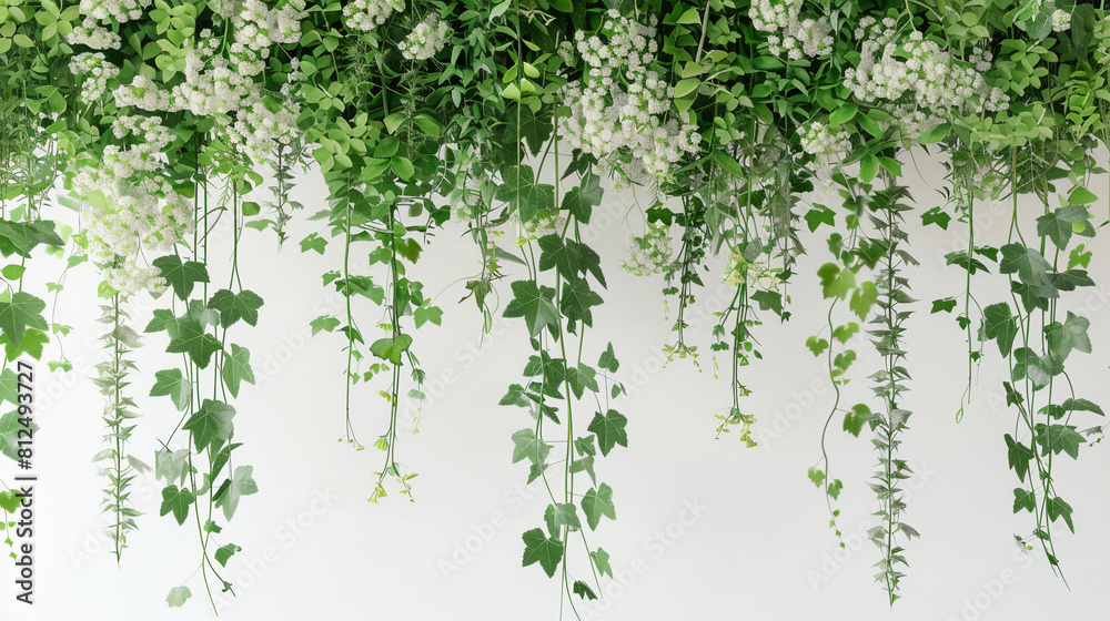 Hanging Ivy Vines and Flowers Clipart on White Background Hanging Ivy Vines and Flowers Clipart on White Background