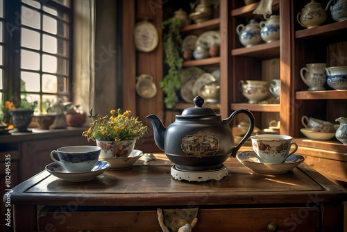 Close up of Chinese tea set