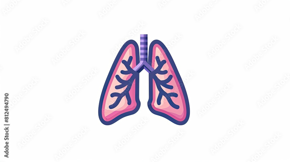 A cartoon drawing of a pair of lungs with purple and blue coloring A cartoon drawing of a pair of lungs with purple and blue coloring