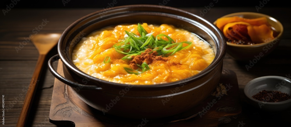 A copy space image of a delicious Korean dish called pumpkin congee A copy space image of a delicious Korean dish called pumpkin congee