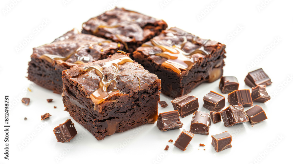Salted Caramel Brownies on white surface, isolated on white background. Salted Caramel Brownies on white surface, isolated on white background.