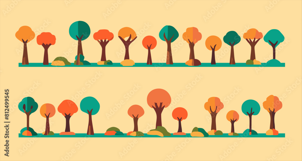 Seasonal Trees in Bold Colors Autumn and Spring Palette - Design Elements Vector Background