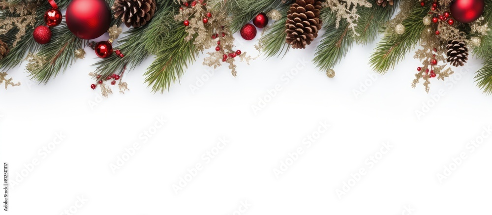 Isolated copy space image of a Christmas frame crafted from branches of a Christmas tree Isolated copy space image of a Christmas frame crafted from branches of a Christmas tree
