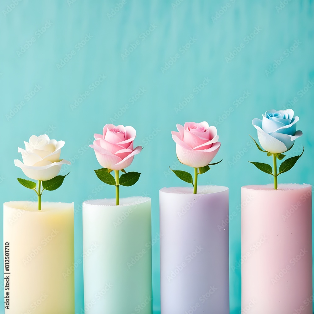 Fototapeta premium With pastel colors in the background, happiness-achievement-growth is expressed in a bright atmosphere, ai, generative, パステルカラーを背景に幸せ-成就-成長, 파스텔 색을 배경으로 행복-성취-성장, korea-japan