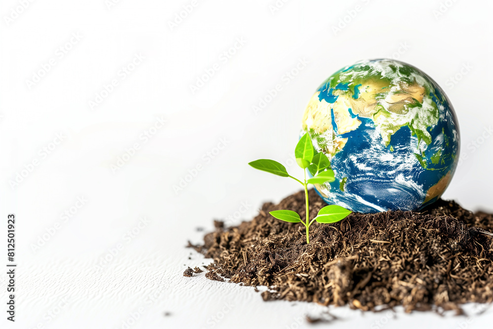 Frame of Earth globe with green plant on beige background. World environment, Earth day. Environment and conservation concept. Environmental problems and protection. Caring for nature and ecology Frame of Earth globe with green plant on beige background. World environment, Earth day. Environment and conservation concept. Environmental problems and protection. Caring for nature and ecology