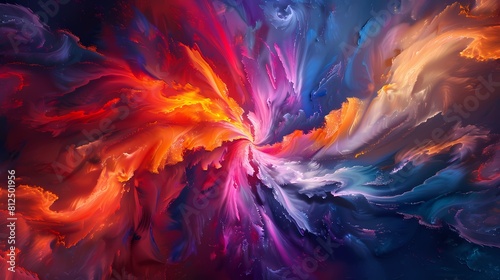 An electrifying display of swirling colors colliding and intertwining  forming a spectacular multicolored power explosion captured in stunning detail