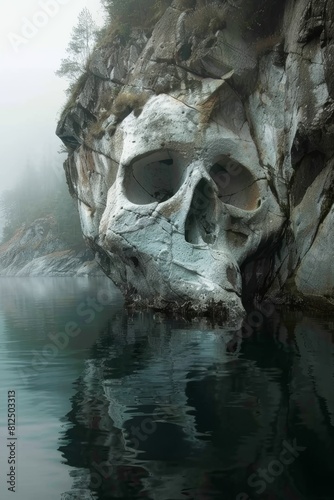 Mystic Skull Carved Rock Formation by Lake  © Franz Rainer