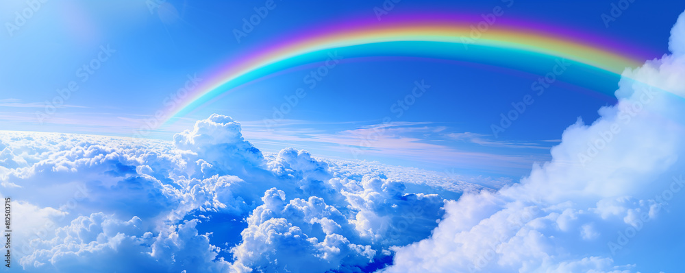 Rainbows on the blue sky and white clouds