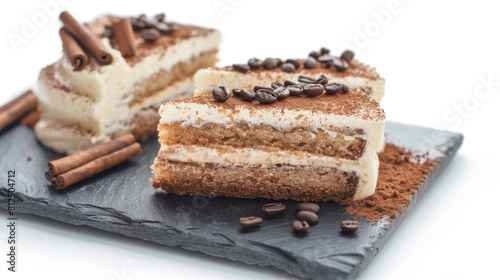 Chai Latte Cake, isolated on white background. Macchiato cake. Latte cake. Coffee cake. Dessert.