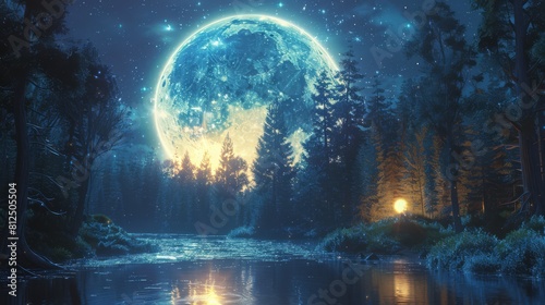 Celestial event viewed from a clearing in an enchanted forest