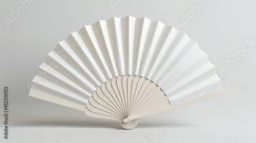 Mockup of a white folding hand fan set apart against a white background