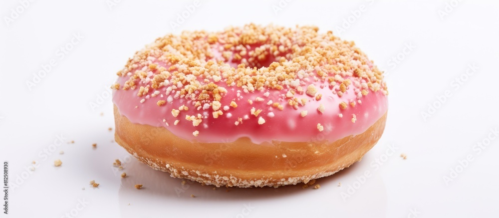A donut with a sweet taste displayed on a white background conveys a sense of celebration with its tempting appearance Copy space image A donut with a sweet taste displayed on a white background conveys a sense of celebration with its tempting appearance Copy space image