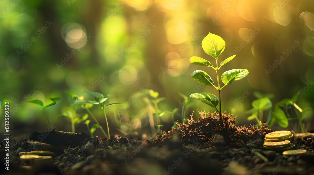 Plant sprouts with money coins Plant sprouts with money coins