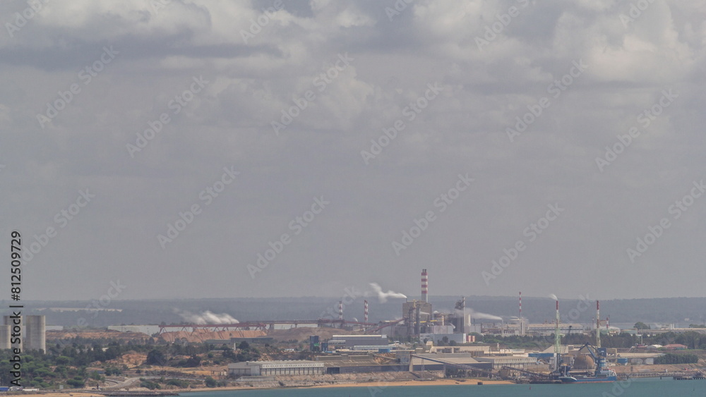 Thermoelectric Power Plant with smoking pipes aerial timelapse. Thermoelectric Power Plant with smoking pipes aerial timelapse.