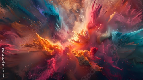 A symphony of colors colliding and cascading in a radiant display of energy  forming a stunning multicolored power splash
