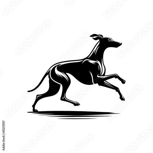 Running Whippet Dog Vector Silhouette - Graceful Agility and Energetic Spirit of this Athletic Canine- Running Whippet Dog Illustration- Minimalist Running Whippet Dog.