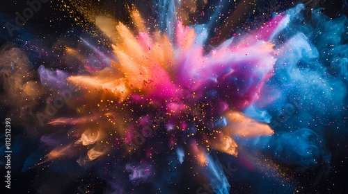 A vibrant explosion of multicolored power bursting forth, creating a mesmerizing splash against a dark backdrop