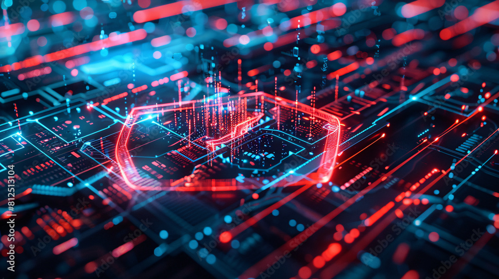 Fototapeta premium A digital shield projecting a force field around a server farm, defending against cyber attacks