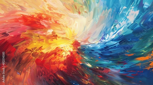 A whirlwind of vibrant hues swirling together, forming a mesmerizing multicolored power splash that fills the frame with dynamic movement and vitality