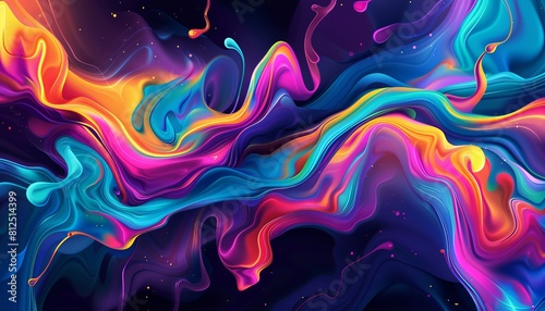 An energetic and vibrant digital art piece with flowing liquid colors and dynamic abstract shapes
