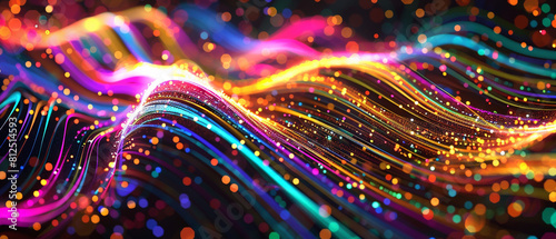 Streams of colorful data represented by glowing lines weaving through a digital communication network.