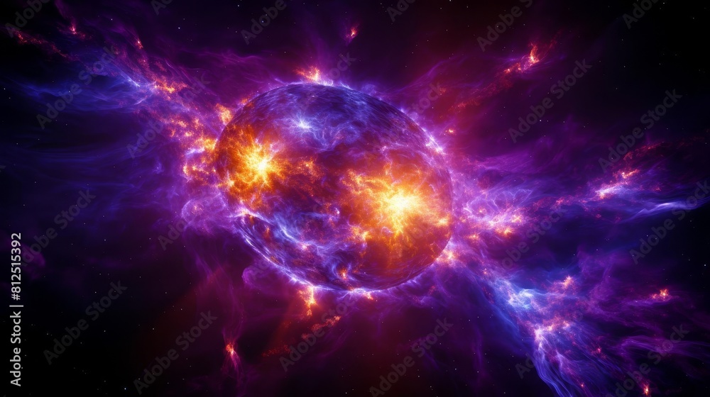 The fantastic purple nebula with glowing stars in deep space.