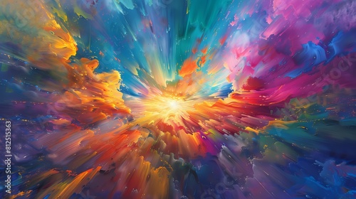 Bursting rays of vibrant colors illuminating the scene, as if a multicolored power explosion has ignited the atmosphere