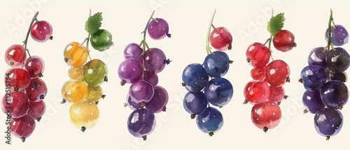 Black currant Fruit in Stunning Watercolor.