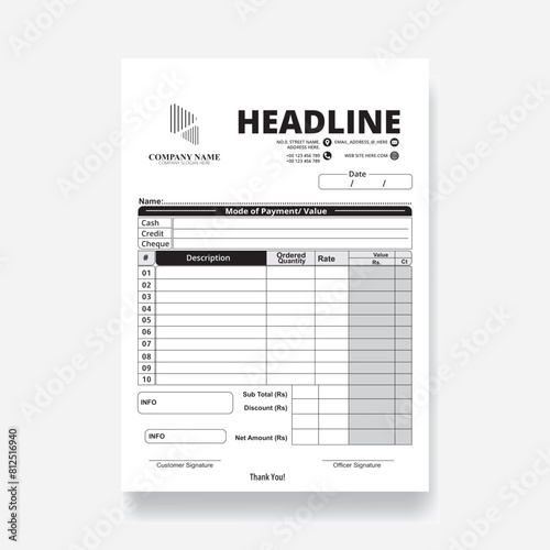 Business Bill design template. hand bill and receipt layout.
