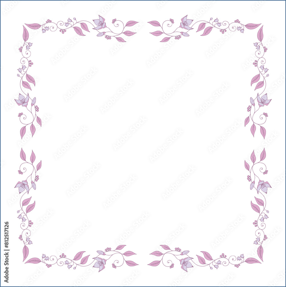 Light purple vegetal ornamental frame with leaves and flowers, decorative border, corners for greeting cards, banners, business cards, invitations, menus. Isolated vector illustration. Light purple vegetal ornamental frame with leaves and flowers, decorative border, corners for greeting cards, banners, business cards, invitations, menus. Isolated vector illustration.