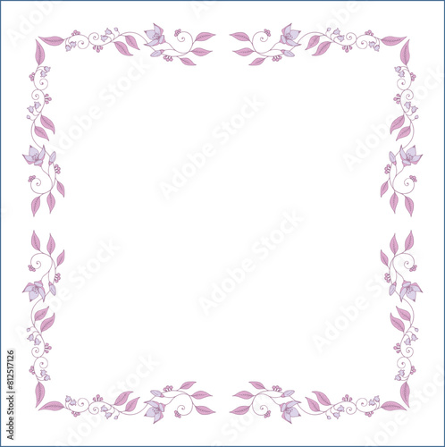Light purple vegetal ornamental frame with leaves and flowers, decorative border, corners for greeting cards, banners, business cards, invitations, menus. Isolated vector illustration.	