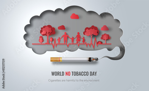 World No Tobacco day, banner design, cigarette smoke harms people and causes illness. paper illustration, and 3d paper.