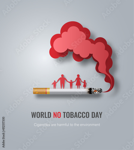 World No Tobacco day, banner design, cigarette smoke can harm you and your family. paper illustration, and 3d paper.