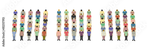 Group of people in line. Flat vector design.