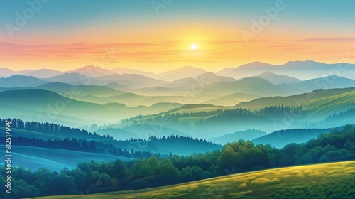 A countryside scene with rolling terrain in a wide aspect ratio for versatile use as a backdrop, depicted in digital format.