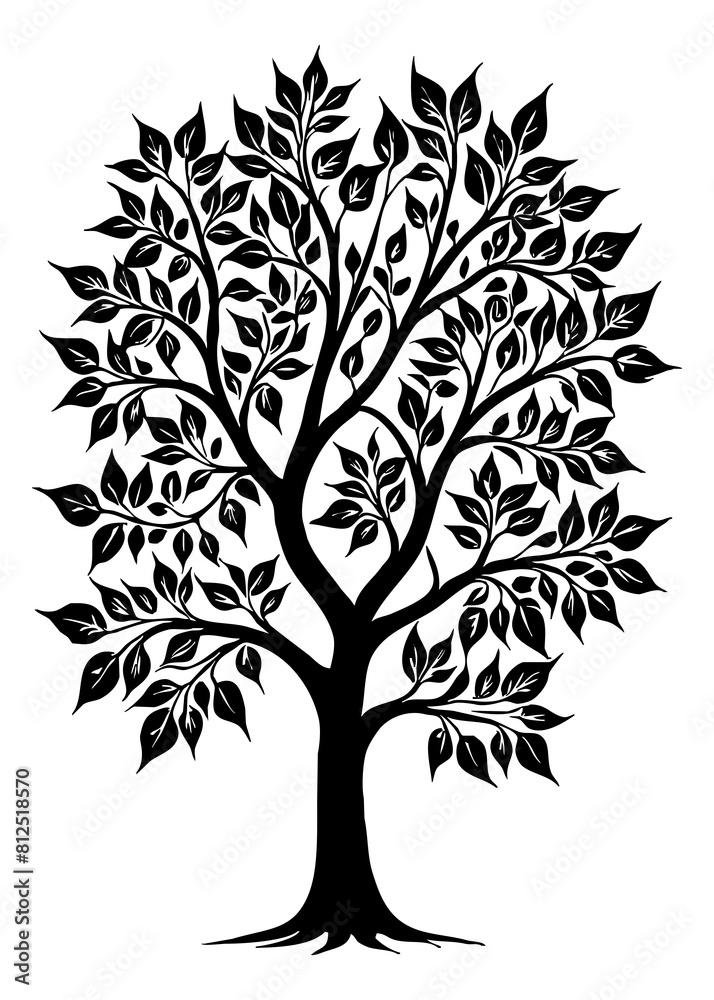 Obraz premium Tree . Black and white botanical pattern. For use in graphics, materials. Abstract plant shapes. Minimalist illustration for printing on wall decorations. Generated by Ai