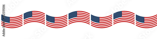 Decorative border with wavy Flag of the United States pattern, alternately curved up and down. Seamless tile with the American flag, The Stars and Stripes, Old Glory, or also The Star-Spangled Banner.