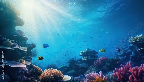 Tropical fish in the underwater  coral reef  amazing underwater life  various fish and exotic coral reefs  ocean wild creatures background