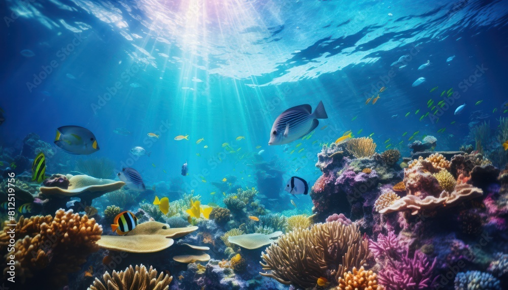 Tropical fish in the underwater, coral reef, amazing underwater life ...