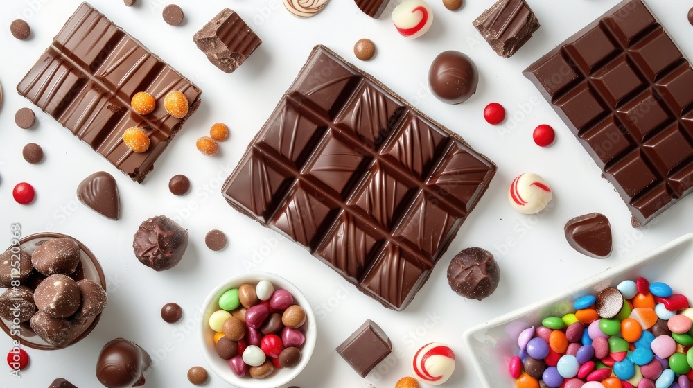 Chocolate and candy against a white backdrop Chocolate and candy against a white backdrop