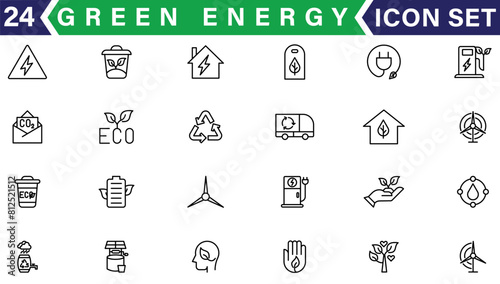 Ecology icon set. Duotone style line stroke and bold. Vector illustration. Containing ecology, eco friendly, growth, ecology and environment, ecological, green energy, fluorescent light, factory