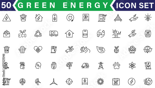 Ecology icon set. Duotone style line stroke and bold. Vector illustration. Containing ecology, eco friendly, growth, ecology and environment, ecological, green energy, fluorescent light, factory