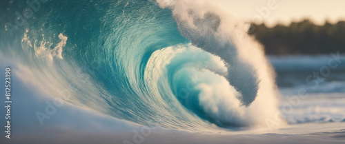 Blue Ocean Wave in the Tube Getting Barreled, isolated white background 