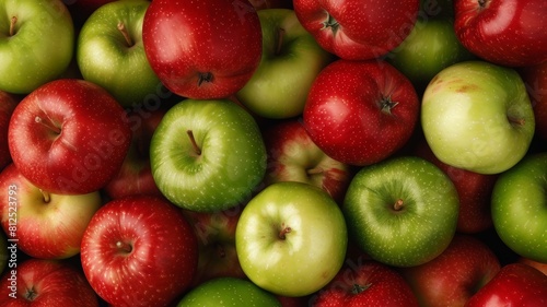 Red and green apples  background of ripe apples.