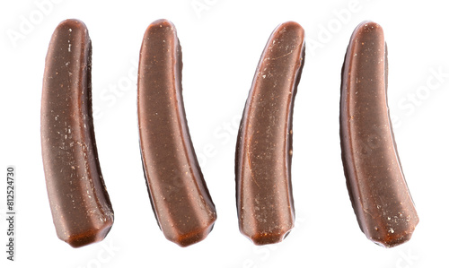 choco banana sweet dessert, chocolate coated candy isolated on a transparent background photo