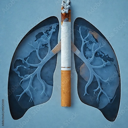Symbolic image for the danger of smoking. Lung with cigarette and smoke
